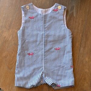 Striped Baby Romper with pink alligators 12M